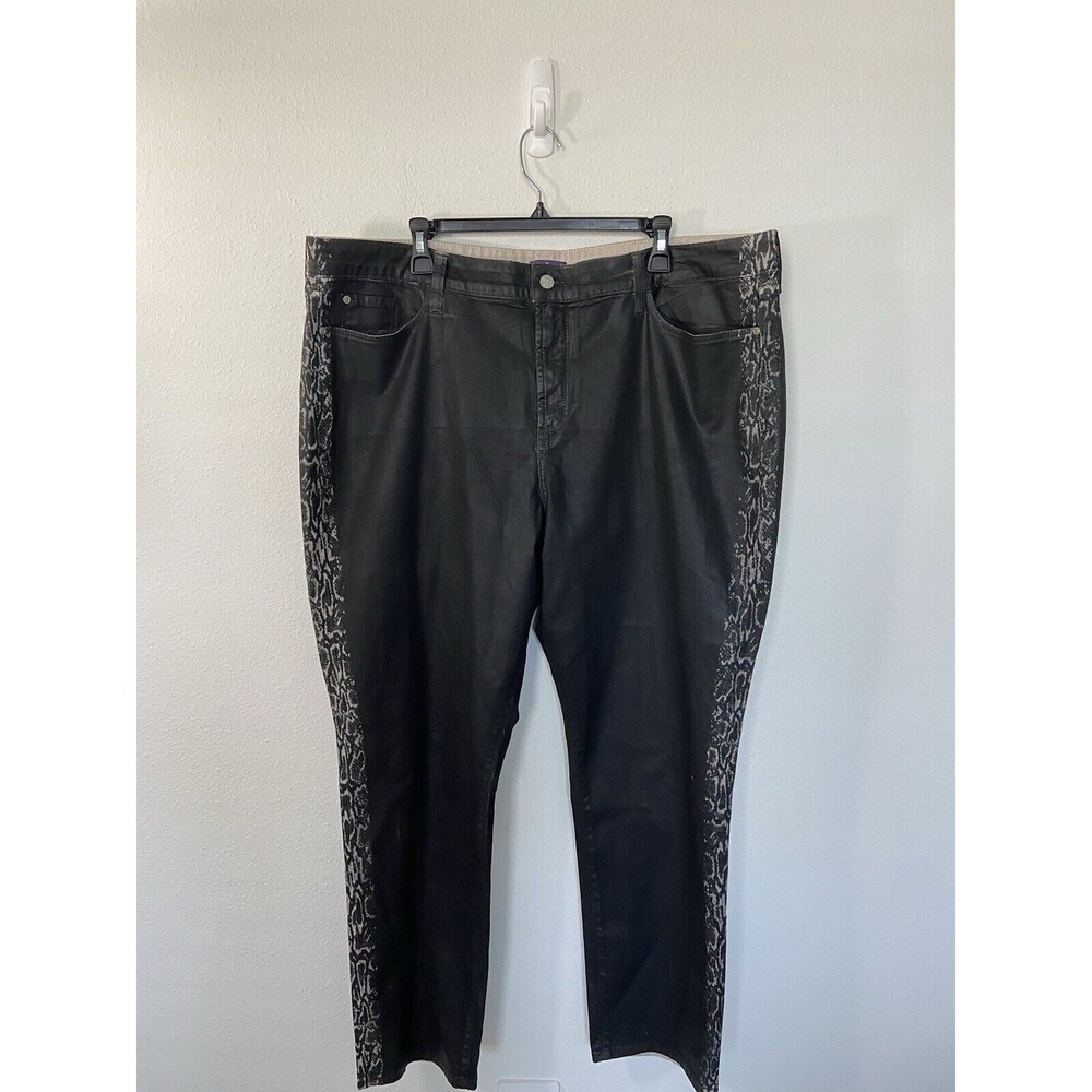 NYDJ Coated Denim Pants 22W Plus Size Leather Look Uplift Skinny Black Snake New